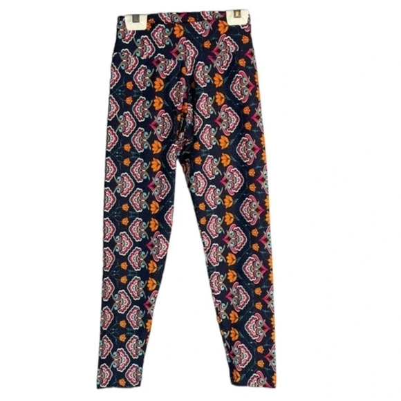 LIQUIDO Floral Yoga 7/8 Leggings Navy Orange Teal Red White Midrise Funky Fun M - Picture 2 of 9